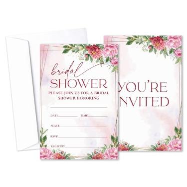 Imagem de Convites de chá de panela rosa rosa blush com envelopes, convites de casamento amor em flor, convite de chá de panela para festa de noivado despedida de solteira, conjunto de 25 -B08