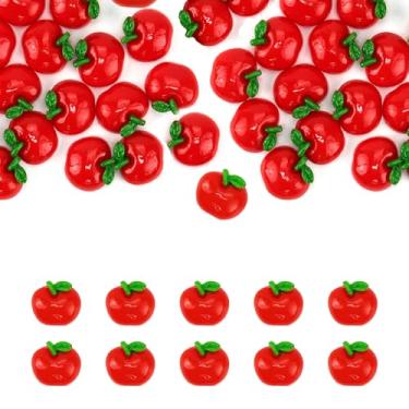Imagem de 50 peças de pingentes de maçã vermelha de resina plana apenas para decoração artesanal de cabochão de geleca DIY