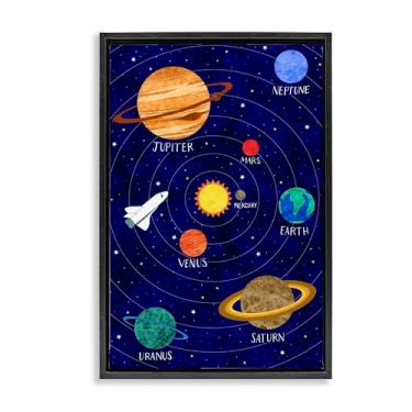 Imagem de Stupell Industries Arte de parede em tela flutuante marrom com moldura do sistema solar, design por Elizabeth Caldwell, 78 x 53 cm