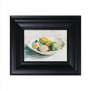 Imagem de CCPEAR Arte de parede emoldurada, pintura a óleo minimalista para decoração de parede de frutas verdes, impressões de arte de limão amarelo moderno para cozinha, sala de jantar, sala de estar