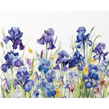 Imagem de XTXGERL Pintura DIY por números, primavera verão flores de íris folhas florais pastoral roxo azul tela sem moldura kit de pintura acrílica desenho pintura para adultos iniciantes, 51 x 40 cm