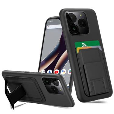 Imagem de Capa para celular BLU G54 BLU Bold K10 com protetor de tela de vidro temperado, suporte dobrável/suporte carteira com suporte para cartão/slots capa protetora para BLU G54 / Bold K10 K0110WW - preta