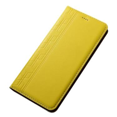 Imagem de POYUFRG Capa de couro genuíno para Xiaomi 17 Pro Max/17 Pro/17, capa carteira magnética de negócios fina com suporte para cartão, amarelo, 17 Pro