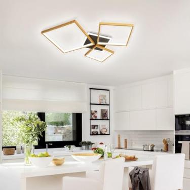 Imagem de Luminária de teto geométrica quadrada criativa para sala de estar, com intensidade regulável e controle remoto, 3000-6500K, ideal para quarto, restaurante, escritório ou sala de estudos. Eco