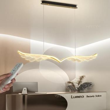 Imagem de Luminária pendente LED regulável para mesa de jantar ou restaurante, com design elegante em formato de asas de anjo. Luminária de teto em acrílico preto e dourado, 120 cm de comprimento, ide