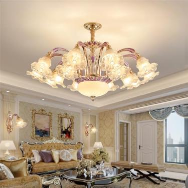 Imagem de Lustre de cristal de luxo europeu com LED, estilo americano, para sala de estar, restaurante, quarto, casa de campo, hotel, loja de roupas, salão de beleza, café (M 15 lâmpadas)