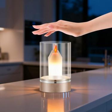 Imagem de Velas LED sem chama, luz noturna com controle de gestos sem toque, lâmpada noturna regulável contínua com sensor de onda manual, luminária de mesa recarregável sem fio para quarto, quarto, casamento