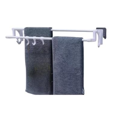 Imagem de Porta Toalha Duplo Multiuso Para Banheiro Cozinha Com Suporte e Adesivo(Branco)