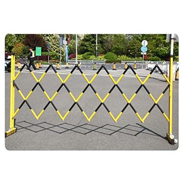 Imagem de IUBGFTO Barricada móvel de metal retrátil sobre rodas Barricada de controle de multidão flexível para garagens, escolas, shoppings, amarelo preto - 1,2 x 4 m