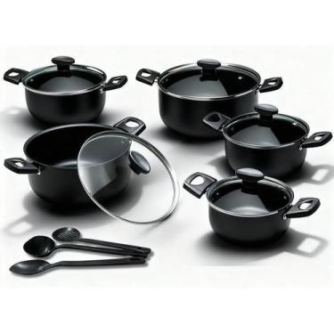 Imagem de Conjunto Jogo Panela Teflon Antiaderente Tampa Vidro Inmetro - Alumíni