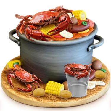 Imagem de Gemscream 9 Pcs Crab Boil Cake Toppers Decorations Seafood Boil Party Decoration Realistic Plastic Crab Potato Corn Mini Metal Pail for Seafood Theme Party Mardi Gras Birthday Festival Potluck