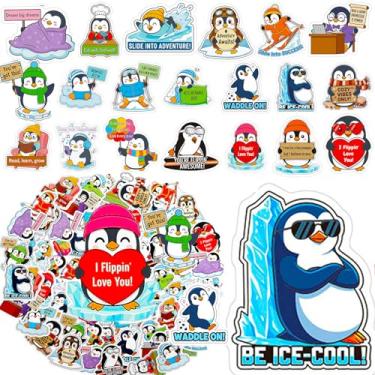 Imagem de Bememo 200 Pcs Penguin Stickers, Winter Christmas Decorations Vinyl Waterproof Sticker with Positive Quote Suitable for Water Bottles Scrapbook Laptop Skateboard Computer