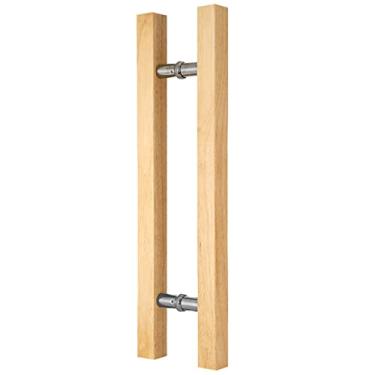 Imagem de STXYANGV Puxadores de porta de madeira maciça, maçaneta de porta dupla face tipo escada, conjunto de puxadores de alça lisa interna e externa, instalação de barra redonda/quadrada (cor: quadrado