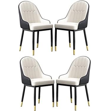 Imagem de Cadeira de jantar, cadeira de jantar de couro sintético, assento acolchoado macio com apoios de braços e encosto para sala de estar, secretária, escritório, cozinha, cafeterias (cor: branco + preto)