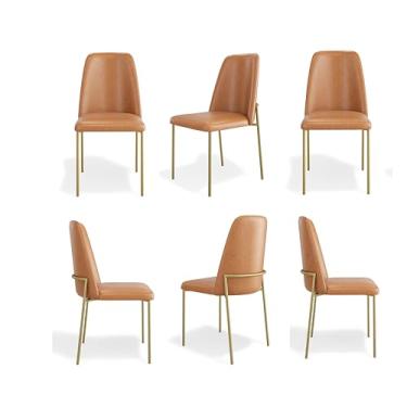 Imagem de kit 06 Cadeiras Estofadas Sala Jantar Lucy Aço Carbono Dourado Caramelo