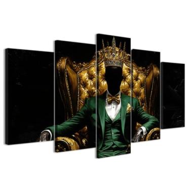 Imagem de DOARTDO Arte de parede de arte preta de 5 peças pintura verde rei afro-americano imagens de homens negros coroas douradas impressões em tela para homens quarto escritório decoração emoldurada