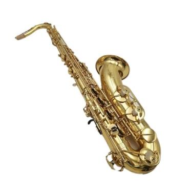 Imagem de Instrumento de saxofone saxofone tenor saxofone dourado lacado profissional saxofone tenor com estojo palhetas pescoço iniciantes e adultos (A)