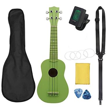 Imagem de Ukulele infantil Ukulele 53 cm 4 cordas cor sólida guitarra havaiana presentes musicais instrumento ukulele guitarra basswood verde com gig bag (cor: conjunto de ukulele)