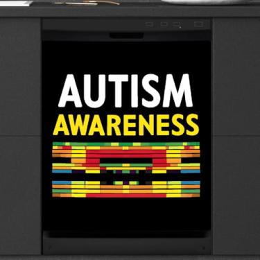 Imagem de Capa magnética para lava-louças, arte autismo, palavra magnética para lava-louças, capa de porta de lava-louças, decalque para máquina de lavar louça, decorativo de utensílios domésticos de cozinha