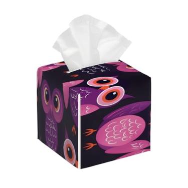 Imagem de Porta-lenços de couro quadrado à prova d'água com olhos de coruja de animal fofo organizador de papel facial com cinto inferior cubo estojo de lenços para mesa, banheiro, escritório, mesa, carro