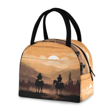 Imagem de Blueangle Lancheira isolada à prova de vazamento - Bolsa de almoço reutilizável com design de caubói do oeste americano, recipiente compacto para alimentos para escritório, viagens e atividades ao ar