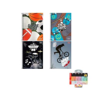 Imagem de Kit Caderno Universitário Vibe Masc 80F Tilibra + Caneta Point 88 Fineliner 10 Cores + Marca Texto Boss 6 Cores Pastel