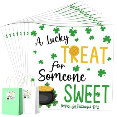 Imagem de Trandraft 100 etiquetas adesivas para o dia de São Patrício 10 x 10 cm, trevo da sorte, trevo da sorte, adesivo de dia de São Patrício para presentes de festivais, prêmios escolares, embalagem de loja