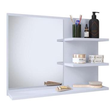 Imagem de Espelheira Parede Astra Pequena Prateleiras Organizadoras Espelho Banh