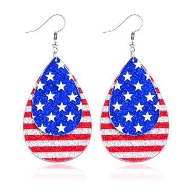 Imagem de Brincos patrióticos de 4 de julho para mulheres, vermelho, branco, azul, acrílico, patriótico, brinco de estrela da bandeira americana para presentes do Dia da Independência, Acrílico, Sem pedra