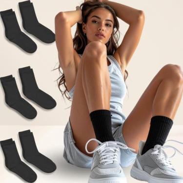Imagem de Kit 6 Pares Meia Feminina Cano Médio Preta Respiravel Estilo Tamanho:3