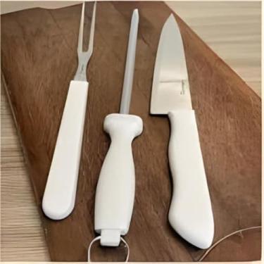 Imagem de Faca, garfo, chaira e acessorios essenciais para churrasco, em aco inox, afiado