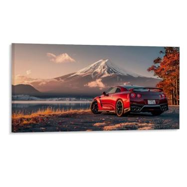 Imagem de HouLaiZhe R35 Sports Car Mount Fuji Posters Tela Estética Decoração de Parede Pintura de Parede Impressões Sala de Galeria Decoração de Parede para Quarto Sala de Estar Escritório 16 x 32 polegadas