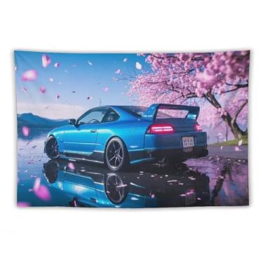 Imagem de HouLaiZhe Tapeçaria de carro flores de cerejeira carro esporte reflexão parede quarto decoração de casa tapeçaria estética piquenique decoração de parede arte de parede para dormitório sala de estar