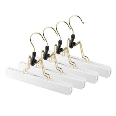 Imagem de Lanshii Pacote com 4 cabides de extensão de cabelo de madeira, antiderrapante, suporte de armazenamento de peruca, para costura de trama e extensões de cabelo, cabides de calças para roupas