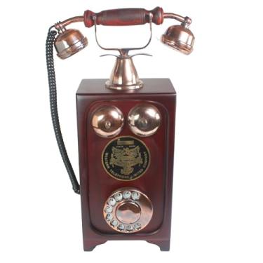 Imagem de Suporte de parede antigo decorativo para telefone com mostrador giratório vintage com sinos de cobre, estilo elétrico ocidental clássico, decoração de casa, adereço colecionável
