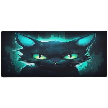 Imagem de Wassud Mouse pad gato com olhos azuis para jogos com base de borracha antiderrapante, mouse pad longo com borda costurada, impermeável grande mesa pad para escritório, casa, 80 cm x 30 cm
