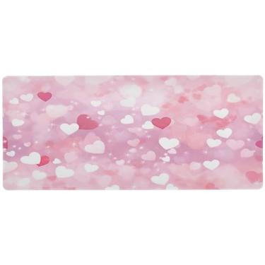 Imagem de Wassud Mouse pad de coração rosa efeito Bokeh para jogos com base de borracha antiderrapante, mouse pad longo para teclado de computador com borda costurada, almofada grande à prova d'água para