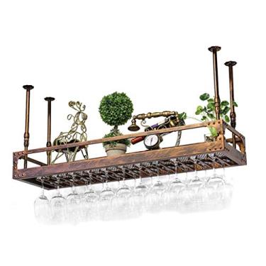 Imagem de APUM Unidade de bar prateleiras flutuantes prateleiras de vinho de teto, suporte de garrafa e vidro, suporte de vidro para taças, rack de armazenamento montado na parede, decoração de casa