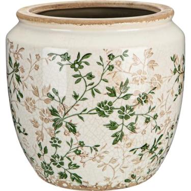 Imagem de LemonRoad Vaso de flores vintage grande 18 cm floral chinoiserie vaso de cerâmica com verde marrom rachado no gelo casa de fazenda plantador de jarro rosa selvagem antigo retrô decoração de casa mesa