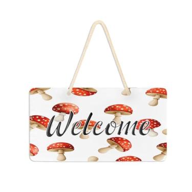 Imagem de Burbuja Placa de boas-vindas de cogumelos para porta da frente, placa de boas-vindas de PVC para decoração de férias de varanda de fazenda, 15 x 28 cm