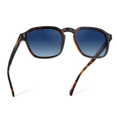 Imagem de WearMe Pro Óculos de sol masculinos quadrados polarizados - estilo retrô de ajuste amplo, proteção UV400, armação de acetato, Tartaruga marrom/lente azul gradiente, One Size
