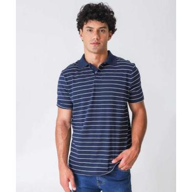 Imagem de Polo Masculina Listrada Manga Curta MR-98026, Azul, P