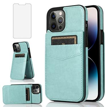 Imagem de Capa compatível com iPhone 15 Pro Max de 6,7 polegadas com protetor de tela de vidro temperado, suporte para cartão de crédito, capa de carteira, acessórios de couro para celular iPhone15promax 5G i