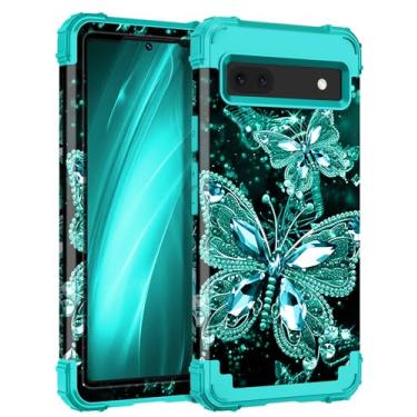 Imagem de Hekodonk Capa protetora 3 em 1 para Google Pixel 6A para Google Pixel 6A (2022), resistente à prova de choque, plástico rígido + borracha de silicone híbrida 3 em 1 para Google Pixel 6A, azul e preto