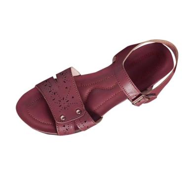 Imagem de Sandálias femininas de cabeça redonda de salto grosso para uso casual e versátil primavera verão moda lazer ao ar livre sem caixa de sapatos, Rosa choque, 36