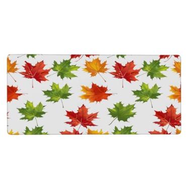 Imagem de Tapete de mouse colorido com folhas de bordo grandes à prova d'água para computador com base de borracha antiderrapante para escritório, computador, teclado, laptop e mesa de casa, 89,9 x 39,9 cm