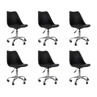 Imagem de Kit 6 Cadeiras Office Base Cromada Giratória Saarinen -Preto