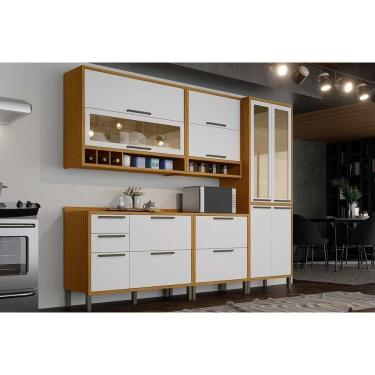 Imagem de Cozinha Modulada Completa Syrah 5 Peças 2 Aéreos + 2 Balcões + 1 Paneleiro C5p07 Amendoa Off White Ronipa