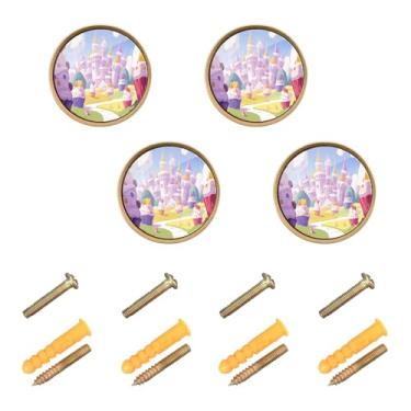 Imagem de Joisal Maçanetas de porta de cozinha Whimsical Candy Land Castle Pacote com 4 maçanetas para gavetas de cômoda, puxadores redondos para gavetas, puxadores de ferragens de armário