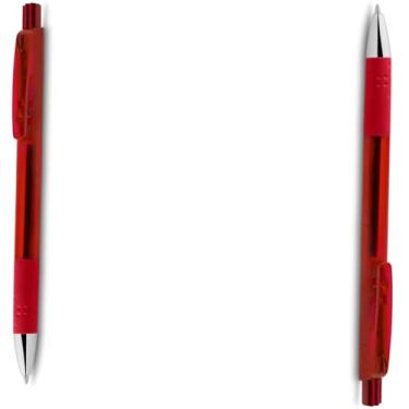 Imagem de Caneta Esferográfica em Metal, Preta Fosca, Retrátil, Grip Metálico, Ponta 0.7mm, Design Cilíndrico, 14cm, para Escrita Geral (Kit 2 Vermelho)